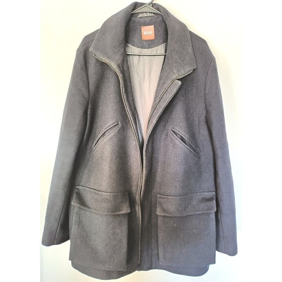 Hugo Boss Hugo Coat Wool Blend Men's 44R Navy Blue Winter Overcoat - Picture 1 of 14